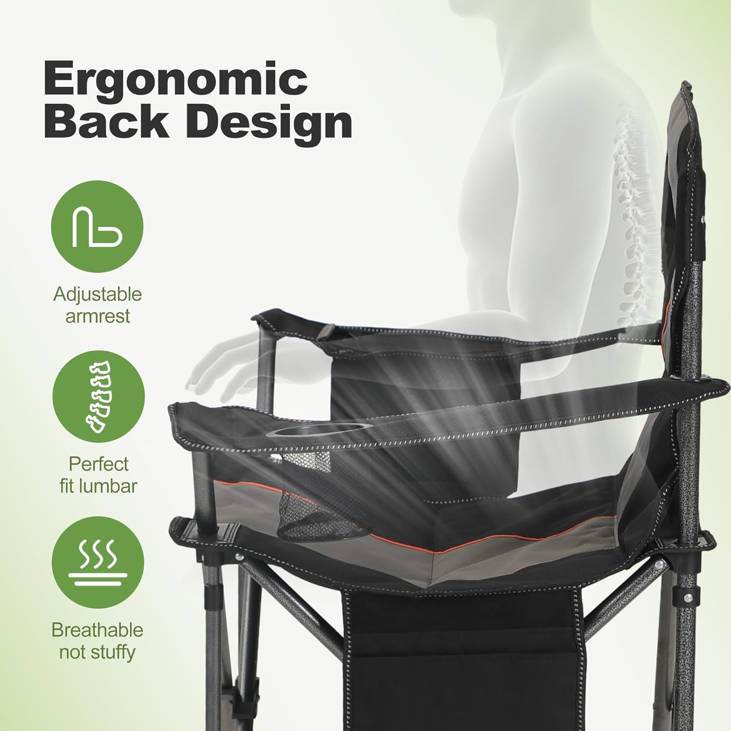Folding Camping Chair Oversized Heavy Duty Padded Outdoor Chair with Cup Holder Storage and Cooler Bag, 450 LBS Weight Capacity, Thicken 600D Oxford,2 Pack