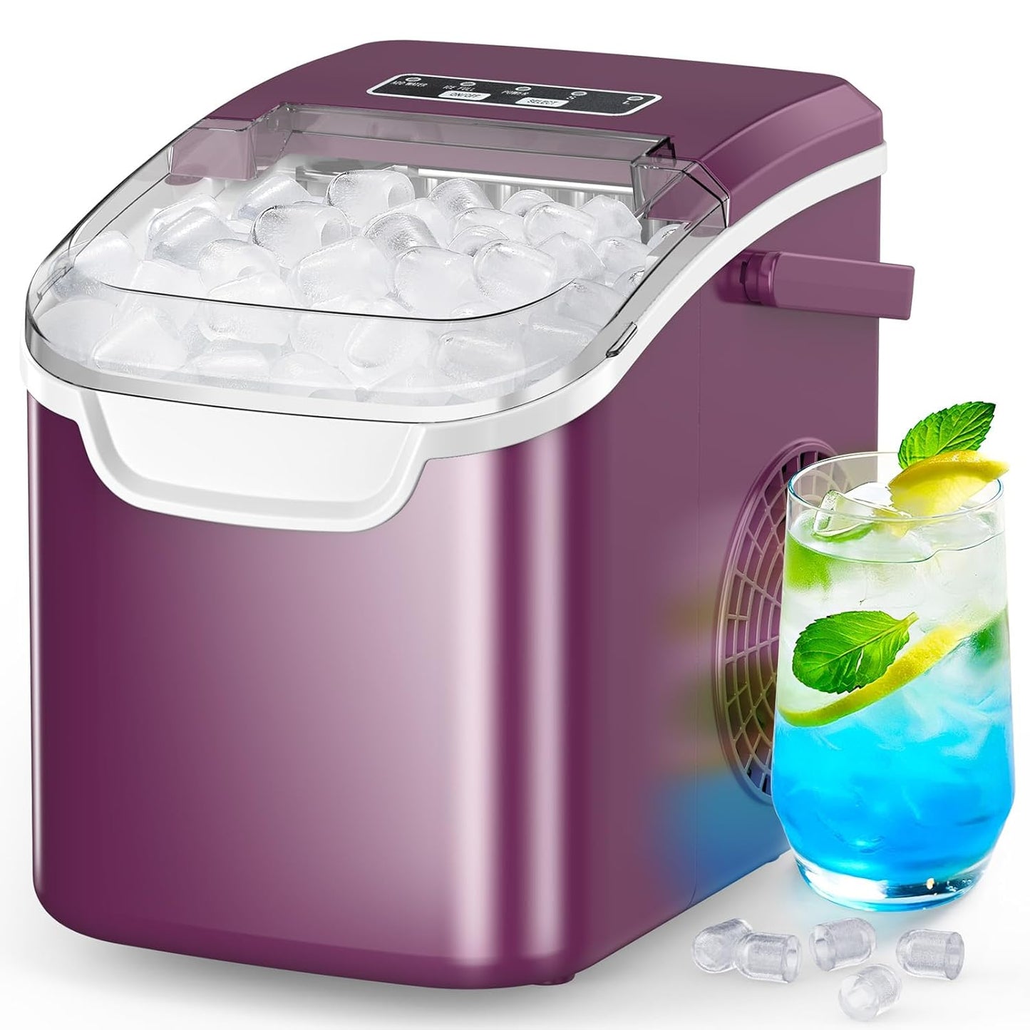 Ice Maker Countertop, Portable Ice Machine with Self-Cleaning, 26.5 Lbs/24Hrs, 8 Ice Cubes in 6 Mins, Ice Basket and Scoop, Ideal for Home, Kitchen, Bar, Camping