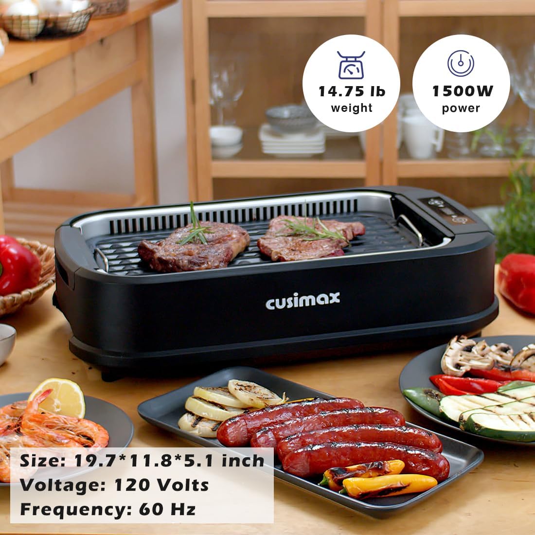 Smokeless Grill Indoor,  Electric Grill, 1500W Portable Korean BBQ Grill with LED Smart Display & Tempered Glass Lid, Non-Stick Removable Plate, Dishwasher Safe, Black