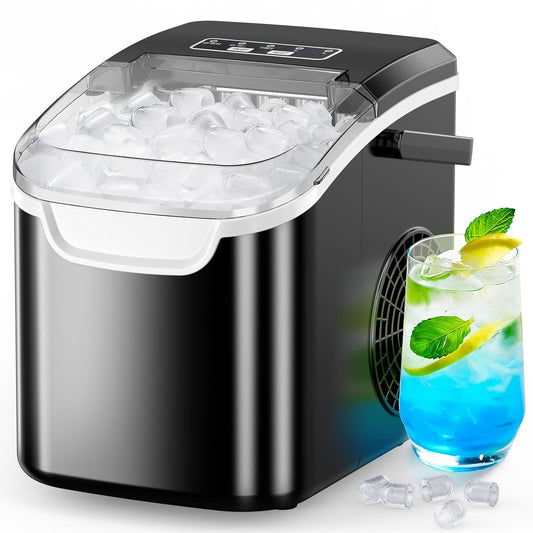 Ice Maker Countertop, Portable Ice Machine with Self-Cleaning, 26.5 Lbs/24Hrs, 8 Ice Cubes in 6 Mins, Ice Basket and Scoop, Ideal for Home, Kitchen, Bar, Camping