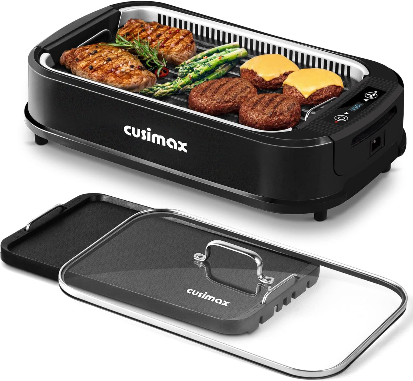 Smokeless Grill Indoor,  Electric Grill, 1500W Portable Korean BBQ Grill with LED Smart Display & Tempered Glass Lid, Non-Stick Removable Plate, Dishwasher Safe, Black