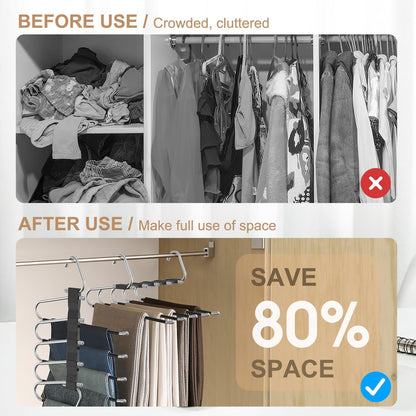 2 Pack Pants Hangers Space Saving, Anti-Slip Multi-Functional Pants Rack, Thickened Stainless Steel Tube, Two Hanging Modes Suitable for Jeans Trousers Skirts Scarf-Black