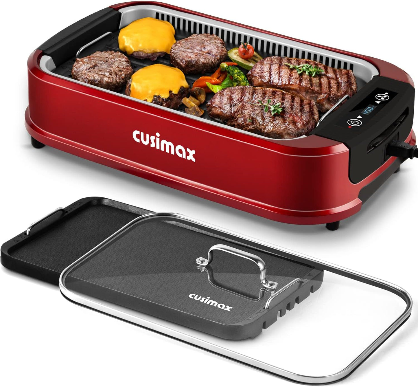 Smokeless Grill Indoor,  Electric Grill, 1500W Portable Korean BBQ Grill with LED Smart Display & Tempered Glass Lid, Non-Stick Removable Plate, Dishwasher Safe, Black