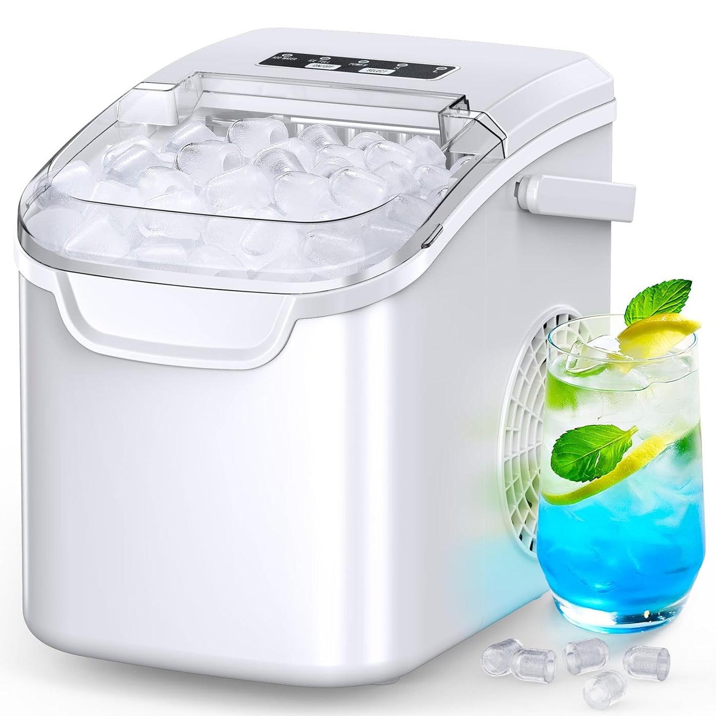 Ice Maker Countertop, Portable Ice Machine with Self-Cleaning, 26.5 Lbs/24Hrs, 8 Ice Cubes in 6 Mins, Ice Basket and Scoop, Ideal for Home, Kitchen, Bar, Camping