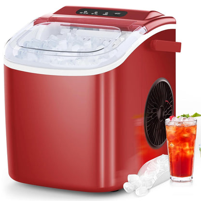 Ice Maker Countertop, Portable Ice Machine with Self-Cleaning, 26.5 Lbs/24Hrs, 8 Ice Cubes in 6 Mins, Ice Basket and Scoop, Ideal for Home, Kitchen, Bar, Camping