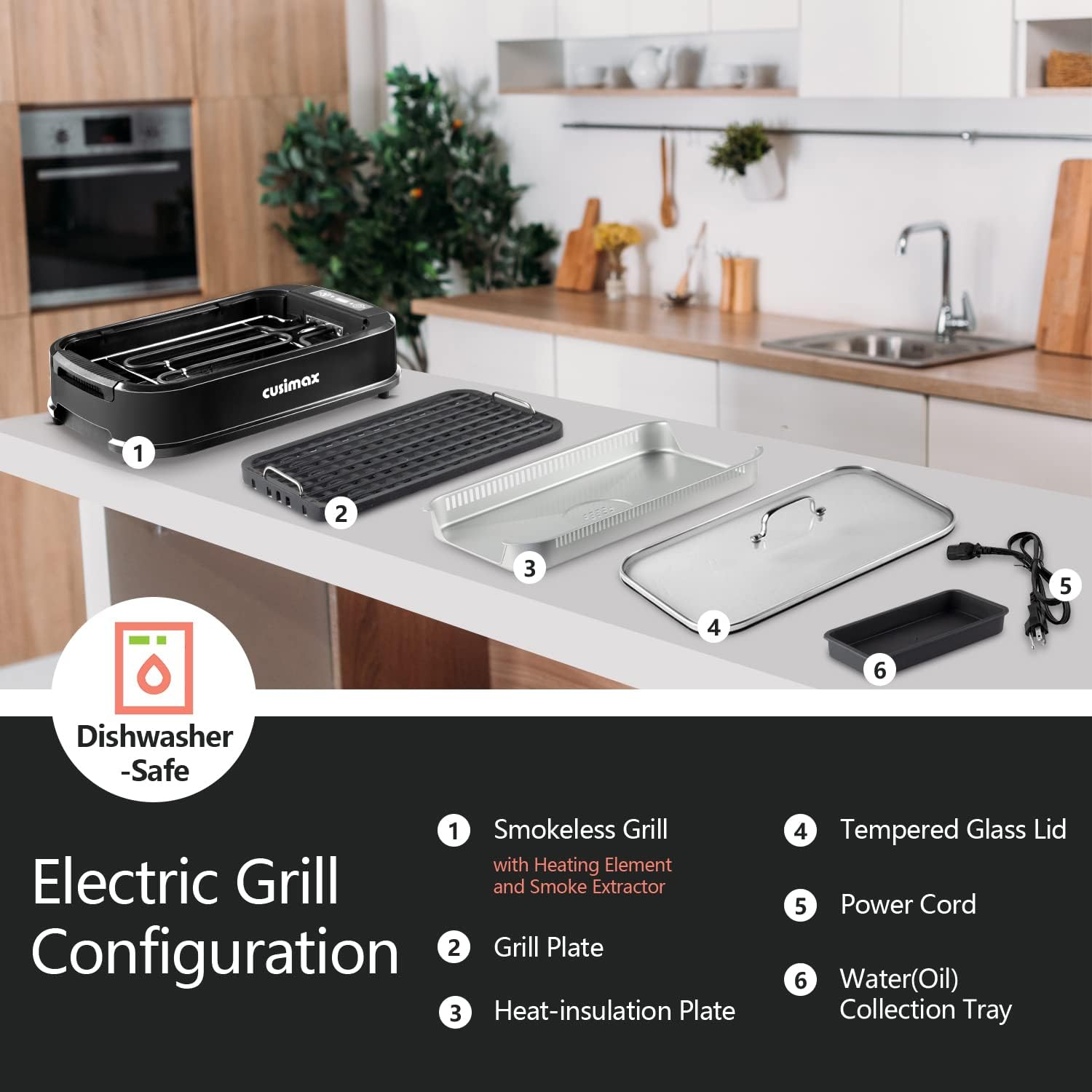 Smokeless Grill Indoor,  Electric Grill, 1500W Portable Korean BBQ Grill with LED Smart Display & Tempered Glass Lid, Non-Stick Removable Plate, Dishwasher Safe, Black