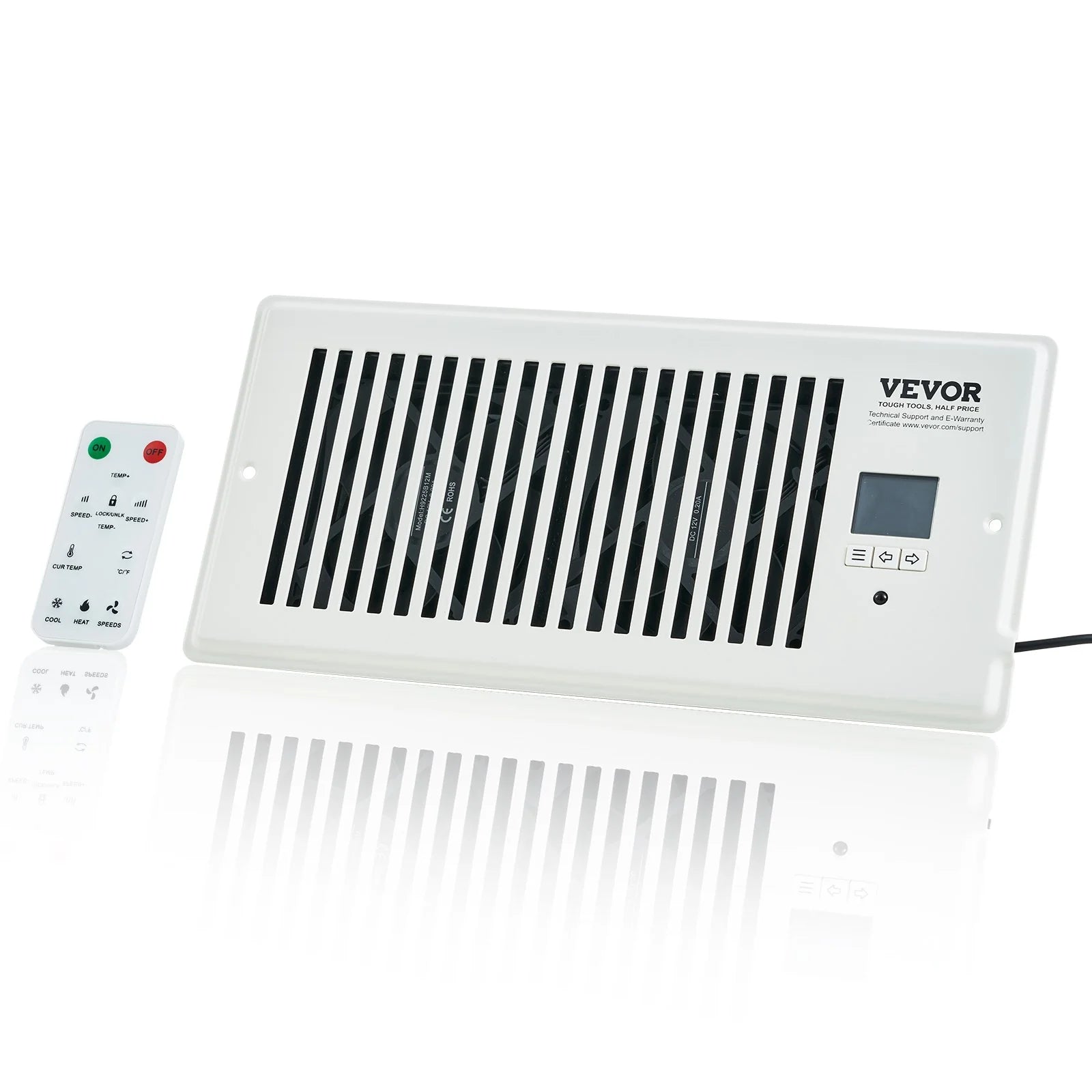 VEVOR Register Booster Fan, Quiet Vent Booster Fan Fits 4¡± X 10¡± Register Holes, with Remote Control and Thermostat Control, Adjustable Speed for Heating Cooling Smart Vent, White