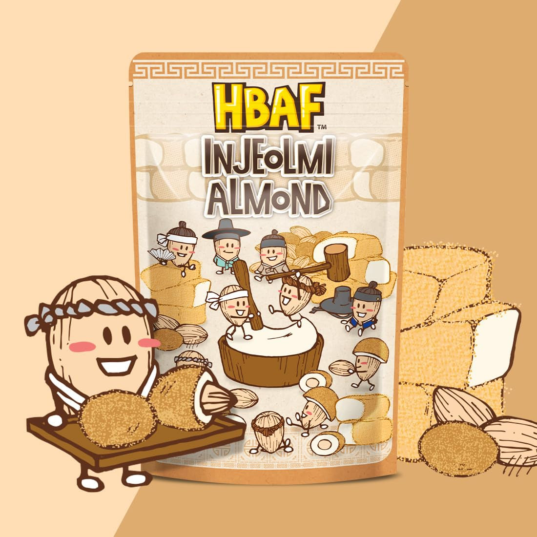 [Official Gilim ] Korean Injeolmi Rice Cake Chocolate Almonds Nut Protein Snack | After-School, Work, Travel Camping Party Sweet Savory Snack | Pre-Workout Snack | Korean Souvenir (Injeolmi, 1X120G)