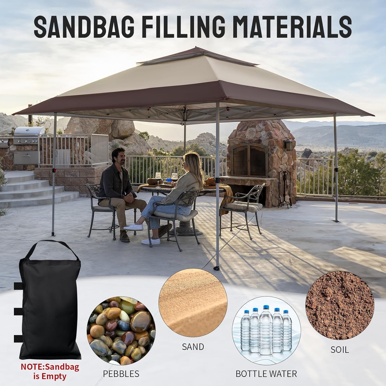 13X13 Pop up Gazebo, Canopy Tent, Gazebos on Clearance - Outdoor Gazebo for Backyard & Patio Furniture - Carpa Pop up Tent with Wheeled Sto-N-Go Cover Bag (Beige & Coffee)