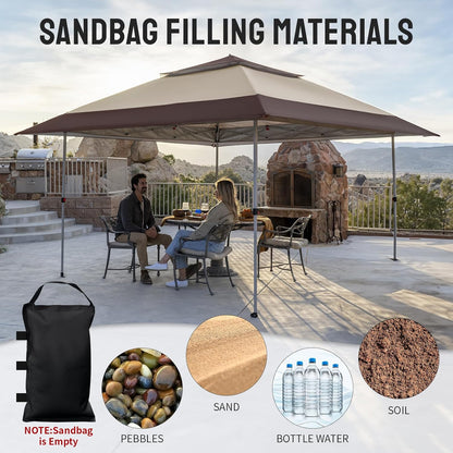 13X13 Pop up Gazebo, Canopy Tent, Gazebos on Clearance - Outdoor Gazebo for Backyard & Patio Furniture - Carpa Pop up Tent with Wheeled Sto-N-Go Cover Bag (Beige & Coffee)
