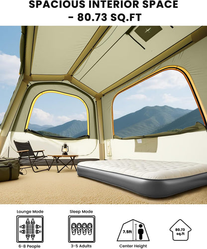 Inflatable Tents for Camping, Blow up Tent with Hand Pump, Easy Setup Inflatable Hot Tent with Stove Jack, Waterproof Oxford Air Glamping Tents for Camping Adult 4-6 Person