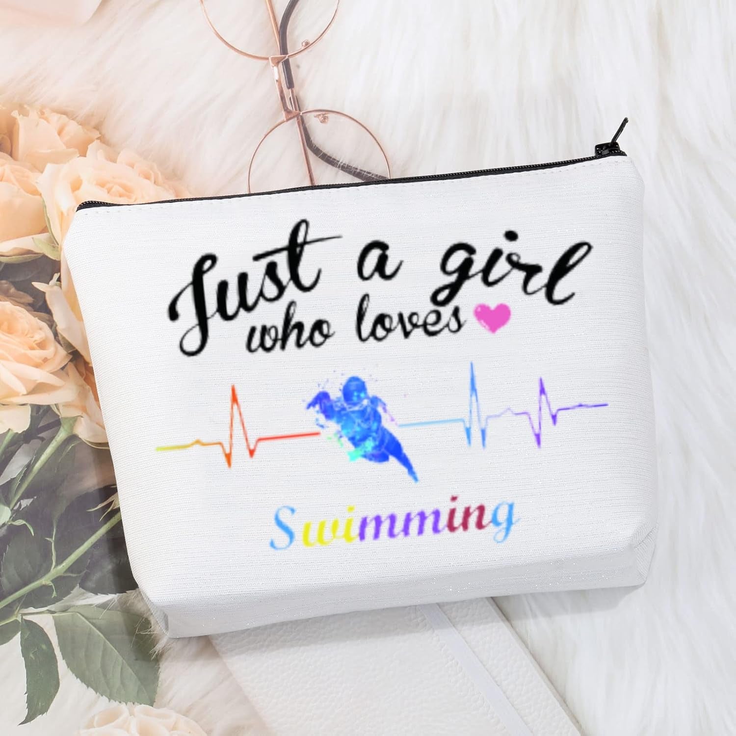 Just a Girl Who Loves Swimming Gifts Makeup Bag Swim Cosmetic Bags Gifts for Swimming Pool Lovers Travel Bag (Just a Girl Who Loves Swimming Cosmetic Bag)