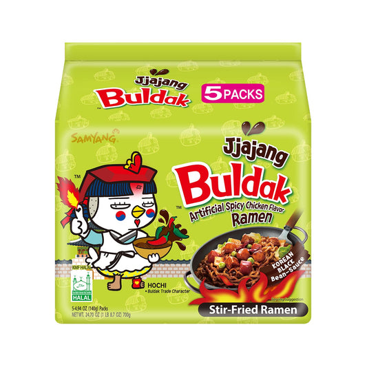 Buldak Jjajang Korean Spicy Hot Chicken Stir-Fried Noodles 4.94Oz (Pack of 5)