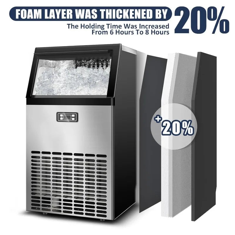 Commercial Ice Machine，120Lbs/Day Large Ice Maker, Stainless Steel Ice Machine with 33 Lbs Capacity, Ideal for Restaurant, Bars