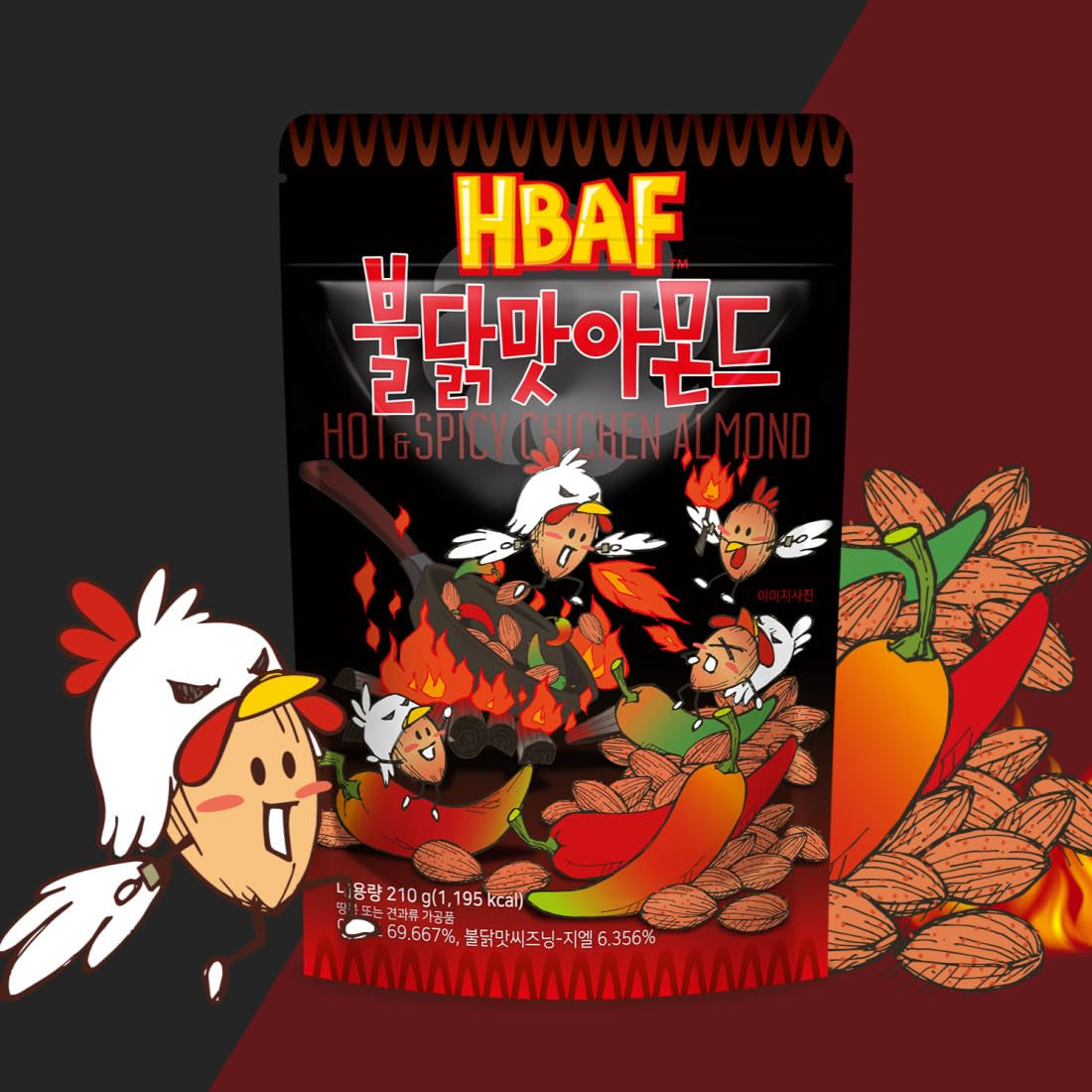 [Official Gilim ] Korean Seasoned Hot Spicy Chicken Almonds Nut Protein Snack | Nutritious & Gluten Free | School, Work, Trip Snack | Pre-Workout Snack (Spicy Buldak, 1X120Gram Pack)