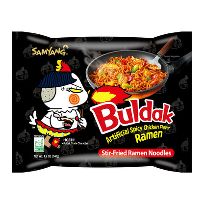 Buldak (Korean) Hot Spicy Chicken Stir Fried Ramen (Noodles) 4.94 Oz (Pack of 20)