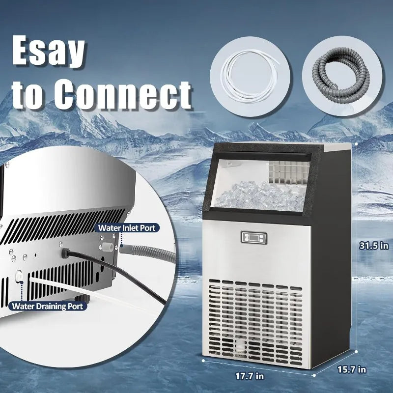 Commercial Ice Machine，120Lbs/Day Large Ice Maker, Stainless Steel Ice Machine with 33 Lbs Capacity, Ideal for Restaurant, Bars