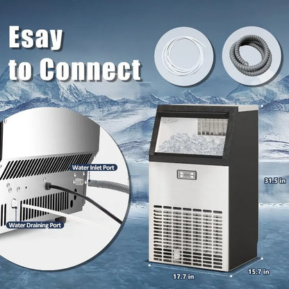 Commercial Ice Machine，120Lbs/Day Large Ice Maker, Stainless Steel Ice Machine with 33 Lbs Capacity, Ideal for Restaurant, Bars