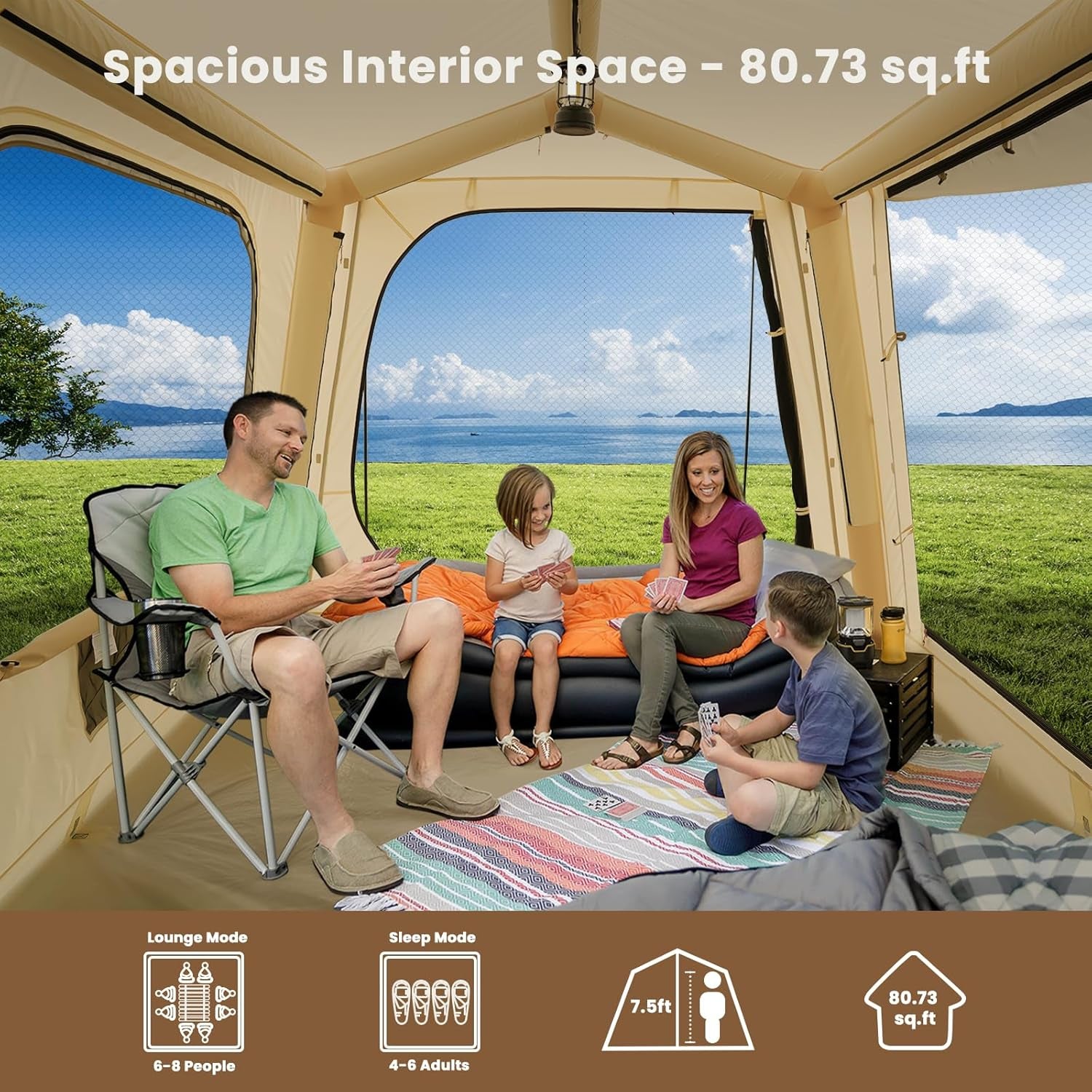 Inflatable Tents for Camping, Blow up Tent with Hand Pump, Easy Setup Inflatable Hot Tent with Stove Jack, Waterproof Oxford Air Glamping Tents for Camping Adult 4-6 Person