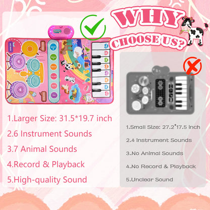3 in 1 Musical Toys Baby Toys for 1 Year Girls Boys, 12 Month Toy Gift Toddler Piano Drum Mat with 2 Sticks