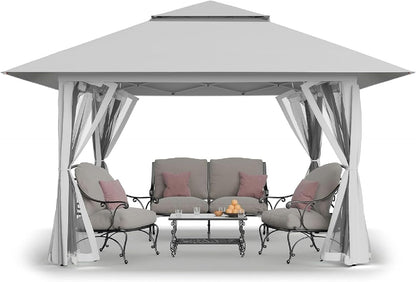 13X13 Pop up Gazebo, Canopy Tent, Gazebos on Clearance - Outdoor Gazebo for Backyard & Patio Furniture - Carpa Pop up Tent with Wheeled Sto-N-Go Cover Bag (Grey)