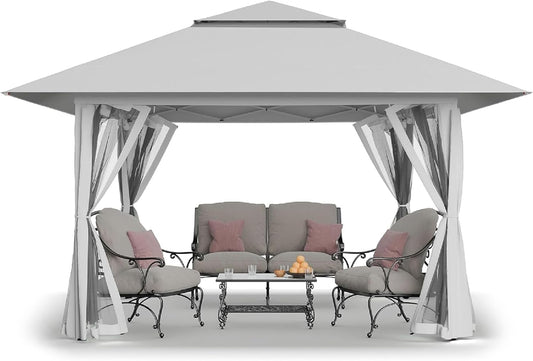13X13 Pop up Gazebo, Canopy Tent, Gazebos on Clearance - Outdoor Gazebo for Backyard & Patio Furniture - Carpa Pop up Tent with Wheeled Sto-N-Go Cover Bag (Grey)