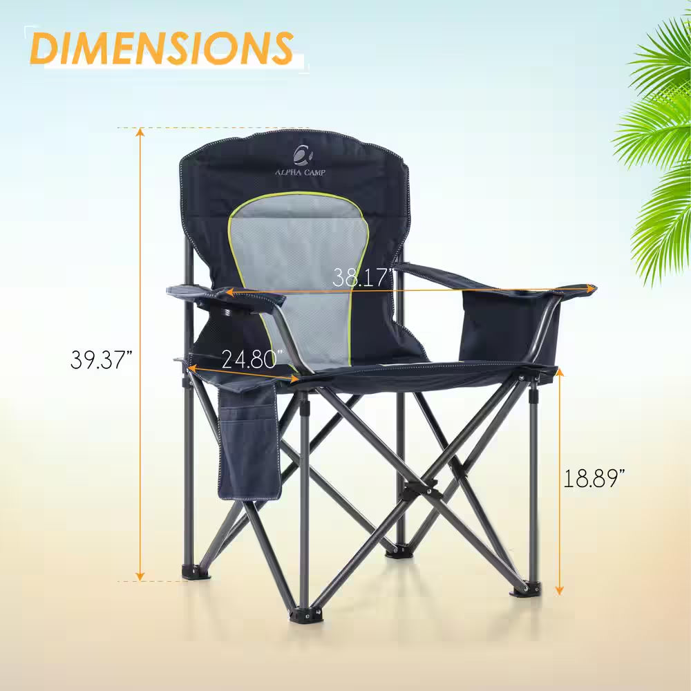 Oversized Folding Camping Chair with Cooler Bag Thicken Padded Chair Heavy-Duty Linearity Design