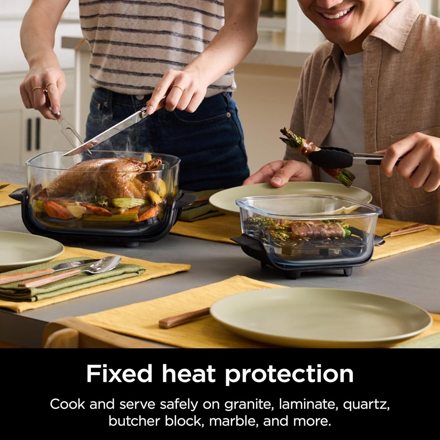 Crispi 4-In-1 Portable Glass Air Fryer Cooking System, 1500W, 4QT & 6-Cup Tempware Glass Containers with Storage Lids, Microwave, Freezer & Dishwasher Safe, Cyberspace Gray, FN101GY