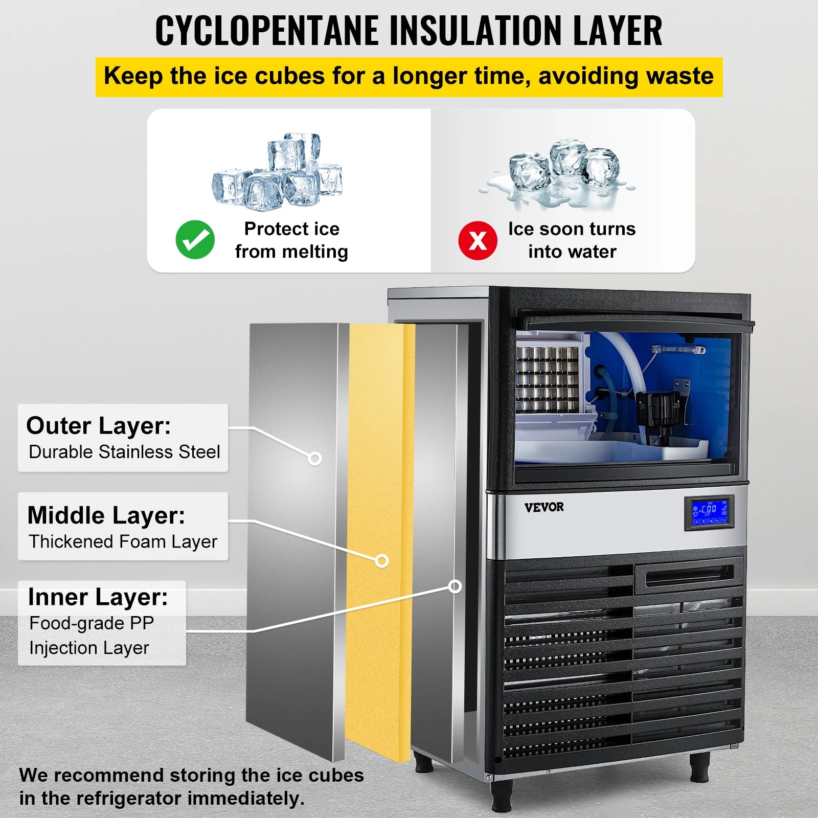 50-70 KG/24H Electric Ice Cube Making Machine Generator Production Stainless Steel Chopper for Restaurants Bars Commercial