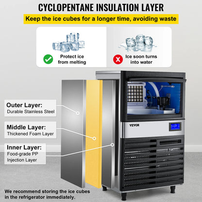 50-70 KG/24H Electric Ice Cube Making Machine Generator Production Stainless Steel Chopper for Restaurants Bars Commercial