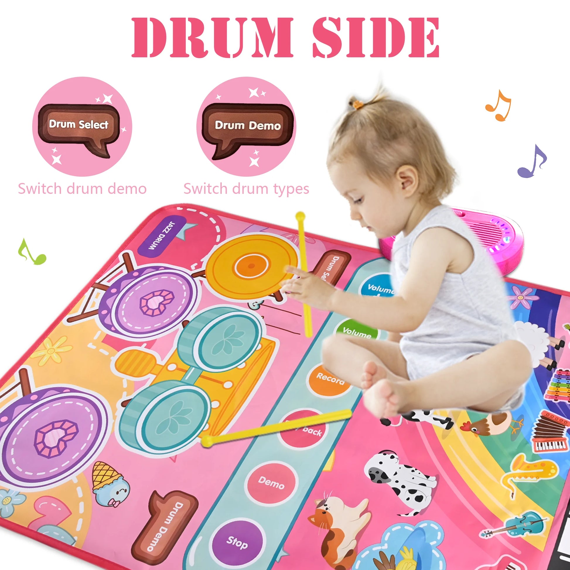3 in 1 Musical Toys Baby Toys for 1 Year Girls Boys, 12 Month Toy Gift Toddler Piano Drum Mat with 2 Sticks