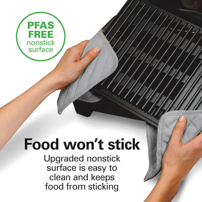 Electric Indoor Searing Grill with Viewing Window & Adjustable Temperature Control to 450F, 118 Sq. In. Surface Serves 6, Pfas-Free Removable Nonstick Grate, Stainless Steel