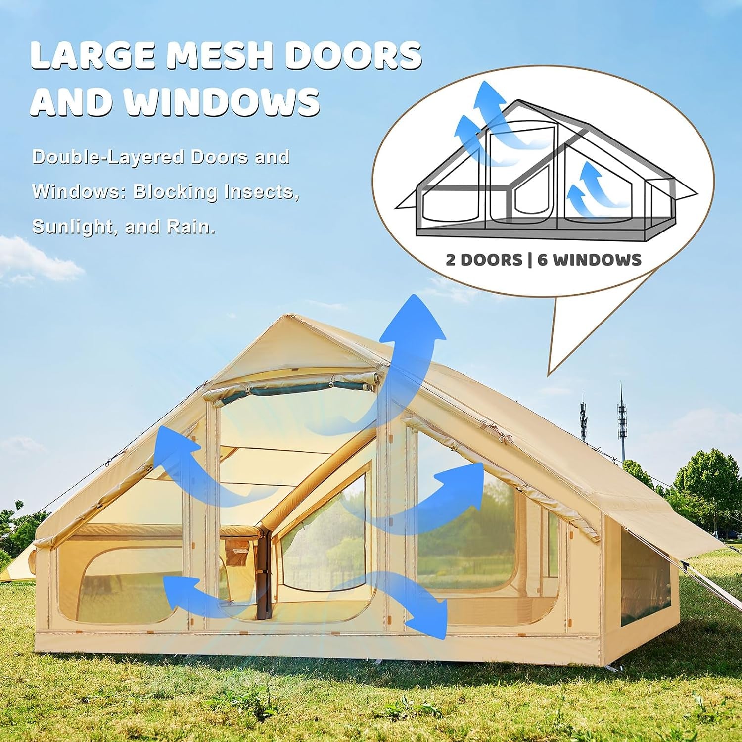 Inflatable Tents for Camping, Blow up Tent with Hand Pump, Easy Setup Inflatable Hot Tent with Stove Jack, Waterproof Oxford Air Glamping Tents for Camping Adult 4-6 Person