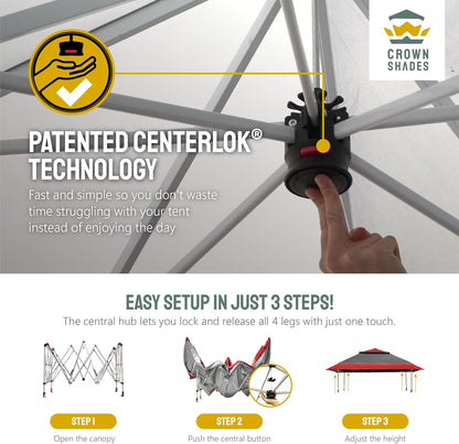 13X13 Pop up Gazebo, Canopy Tent, Gazebos on Clearance - Outdoor Gazebo for Backyard & Patio Furniture - Carpa Pop up Tent with Wheeled Sto-N-Go Cover Bag (Red & Grey)