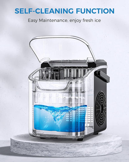 Ice Maker Countertop, Portable Ice Machine with Self-Cleaning, 26.5 Lbs/24Hrs, 8 Ice Cubes in 6 Mins, Ice Basket and Scoop, Ideal for Home, Kitchen, Bar, Camping