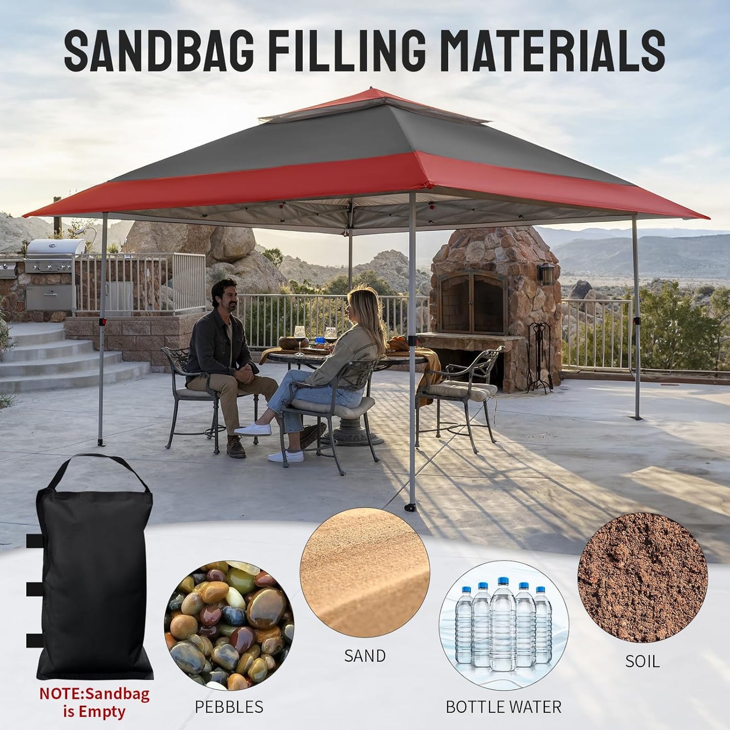 13X13 Pop up Gazebo, Canopy Tent, Gazebos on Clearance - Outdoor Gazebo for Backyard & Patio Furniture - Carpa Pop up Tent with Wheeled Sto-N-Go Cover Bag (Red & Grey)