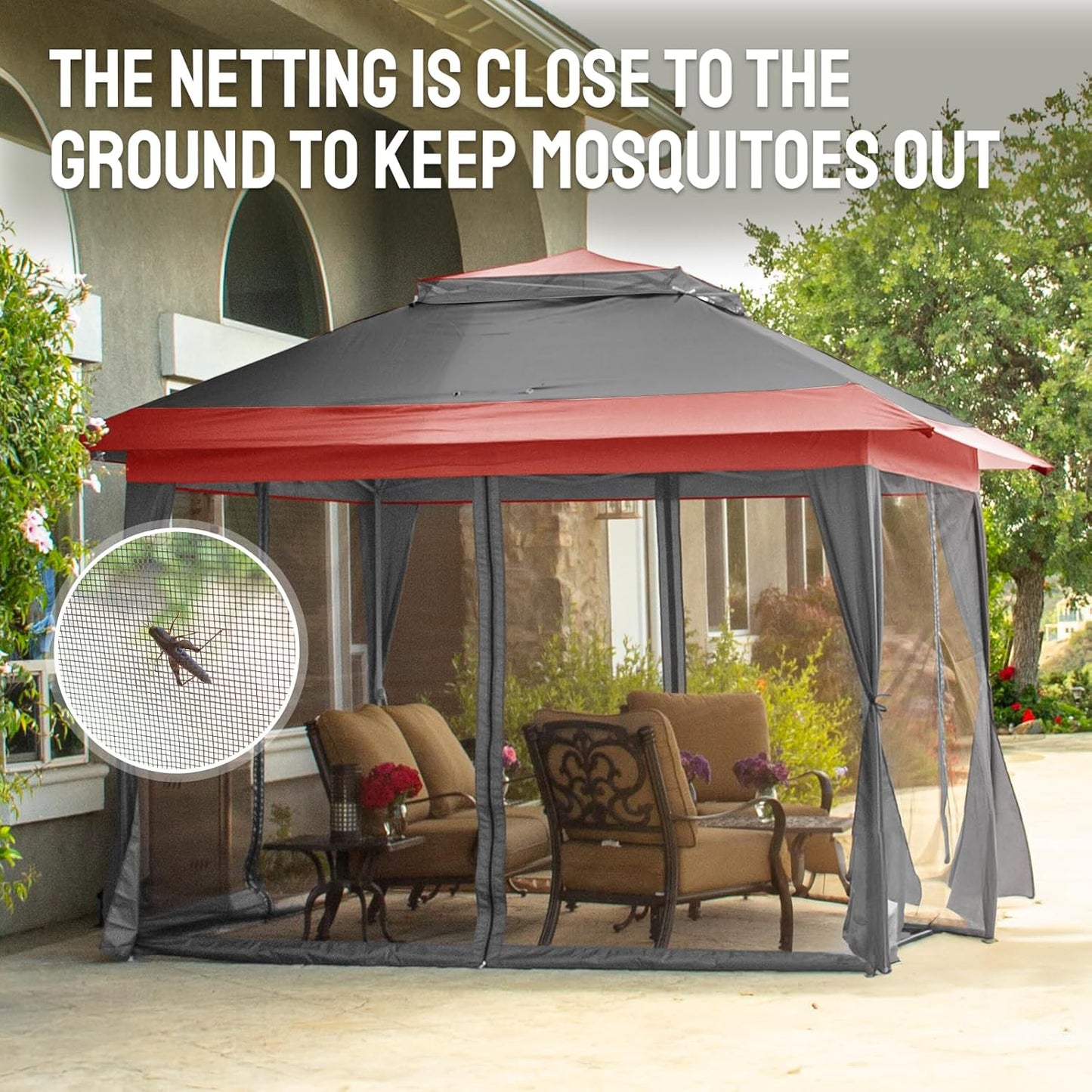 13X13 Pop up Gazebo, Canopy Tent, Gazebos on Clearance - Outdoor Gazebo for Backyard & Patio Furniture - Carpa Pop up Tent with Wheeled Sto-N-Go Cover Bag (Red & Grey)