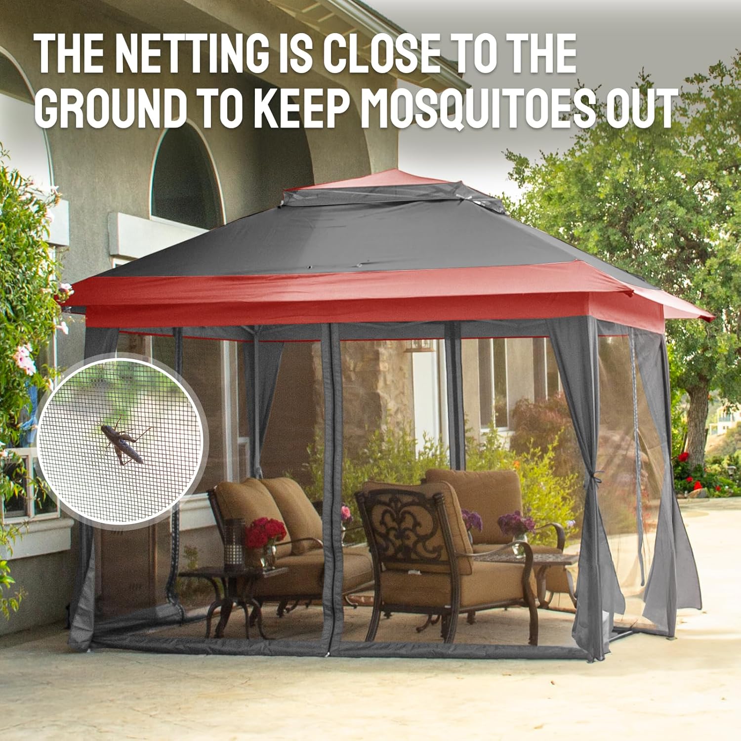 13X13 Pop up Gazebo, Canopy Tent, Gazebos on Clearance - Outdoor Gazebo for Backyard & Patio Furniture - Carpa Pop up Tent with Wheeled Sto-N-Go Cover Bag (Red & Grey)