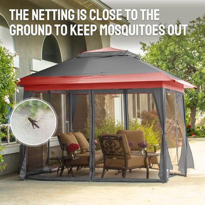 13X13 Pop up Gazebo, Canopy Tent, Gazebos on Clearance - Outdoor Gazebo for Backyard & Patio Furniture - Carpa Pop up Tent with Wheeled Sto-N-Go Cover Bag (Red & Grey)