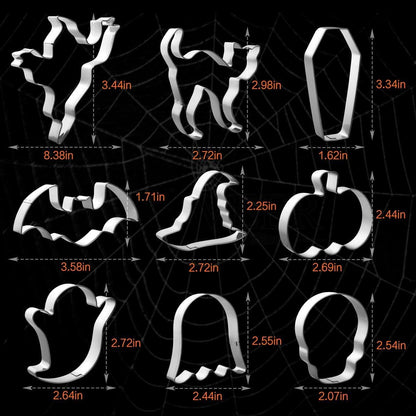 Halloween Cookie Cutters Set,9 Piece Stainless Steel Metal Halloween Cookie Cutters Shapes - Pumpkin, Ghosts, Bat, Black Cat, Witch'S Hat, Skull, Coffin, 1, Silver