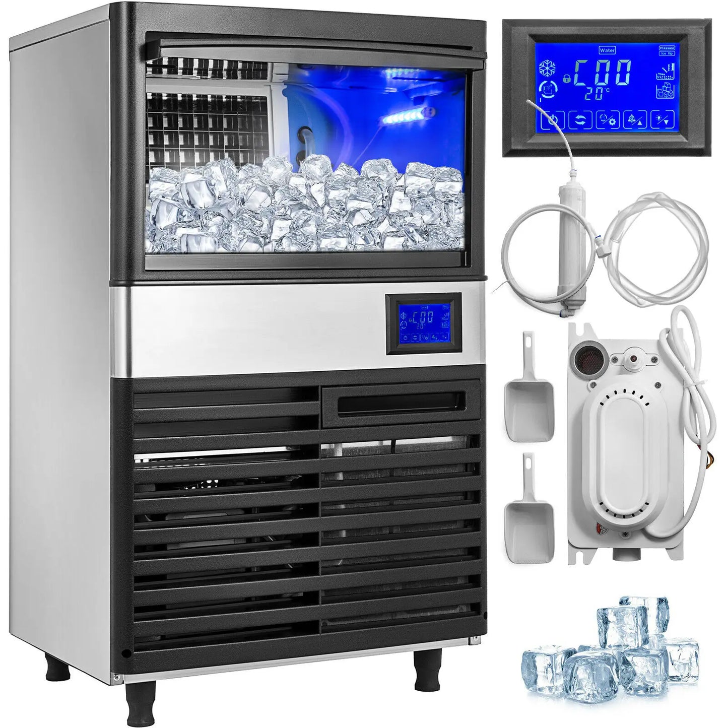 50-70 KG/24H Electric Ice Cube Making Machine Generator Production Stainless Steel Chopper for Restaurants Bars Commercial