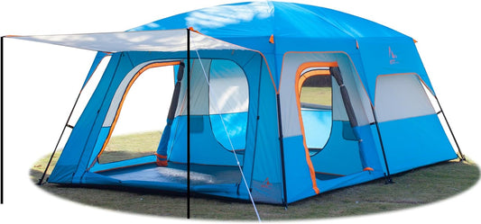 Extra Large Tent 10-12-14 Person(A),Family Cabin Tents,2 Rooms,3 Doors and 3 Windows with Mesh,Straight Wall,Waterproof,Double Layer,Big Tent for Outdoor,Picnic,Camping,Family Gathering