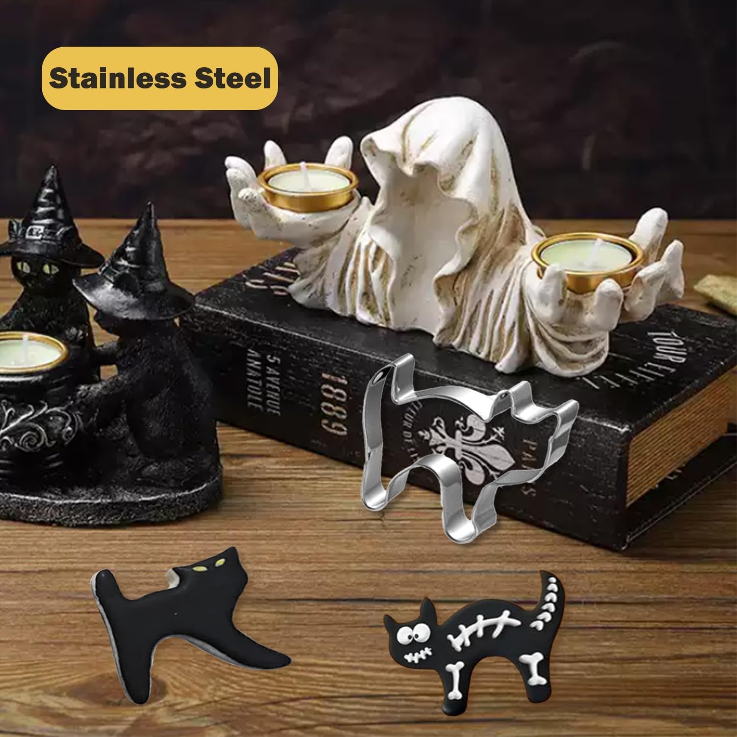 Halloween Cookie Cutters Set Large - Witch'S Hat, Pumpkin, Ghost, Bat and Cat Cutter Stainless Steel