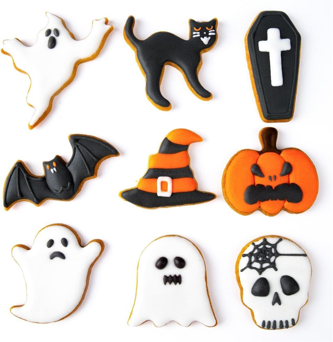 Halloween Cookie Cutters Set,9 Piece Stainless Steel Metal Halloween Cookie Cutters Shapes - Pumpkin, Ghosts, Bat, Black Cat, Witch'S Hat, Skull, Coffin, 1, Silver