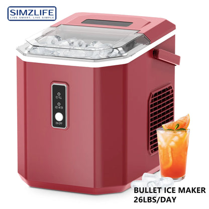 SIMZLIFE Ice Maker Countertop , 26.5 Lbs/24H, 9 Cubes in 6 Mins,Self-Cleaning, Portable Ice Maker with Handle for Home,Red