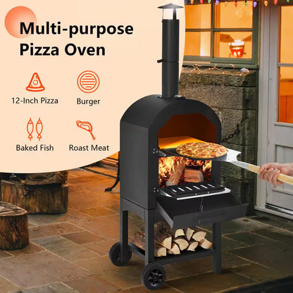 Oven Wood Fire Pizza Maker Grill Outdoor Pizza Oven with Pizza Stone and Waterproof Cover