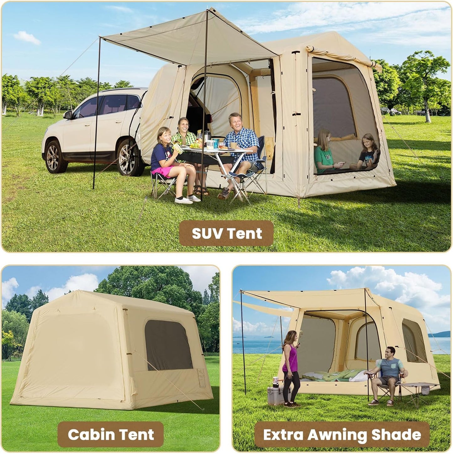 Inflatable Tents for Camping, Blow up Tent with Hand Pump, Easy Setup Inflatable Hot Tent with Stove Jack, Waterproof Oxford Air Glamping Tents for Camping Adult 4-6 Person