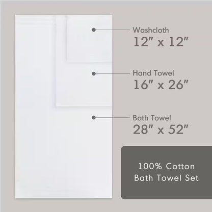400GSM Essential Bundle 12-Piece White Cotton Bath Towel Set