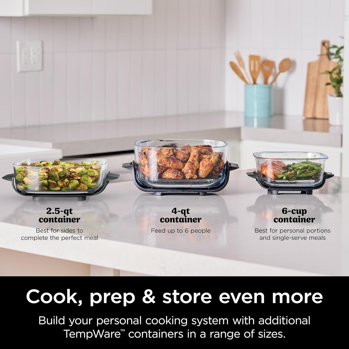 Crispi Air Fryer, Microwave, Freezer & Dishwasher Safe, Non Toxic Glass Portable Cooking System, 4 QT & 6 Cup Glass Containers with Storage Lids, Easy Meals, Air Fry, Bake, Green, FN101SG