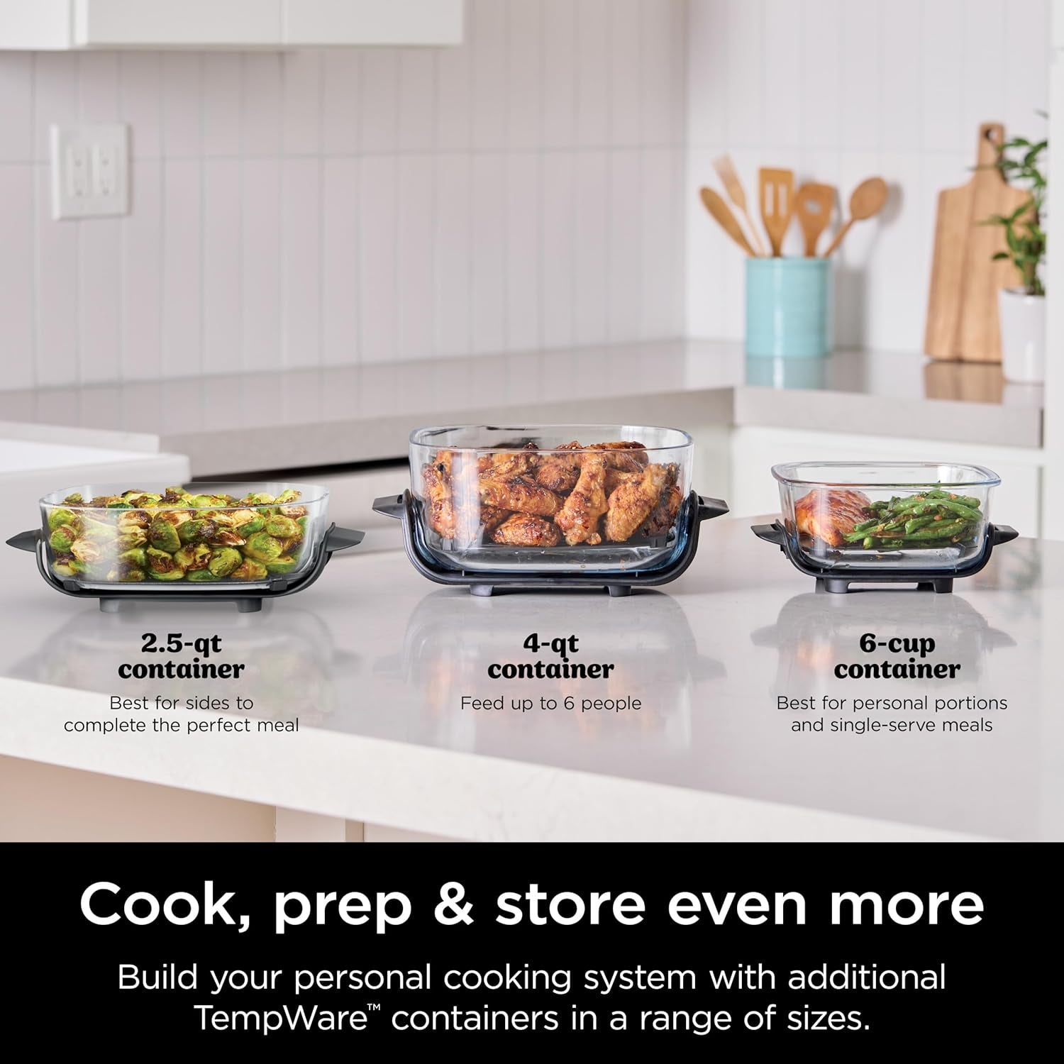 Crispi Air Fryer, Microwave, Freezer & Dishwasher Safe, Non Toxic Glass Portable Cooking System, 4 QT & 6 Cup Glass Containers with Storage Lids, Easy Meals, Air Fry, Bake, Green, FN101SG